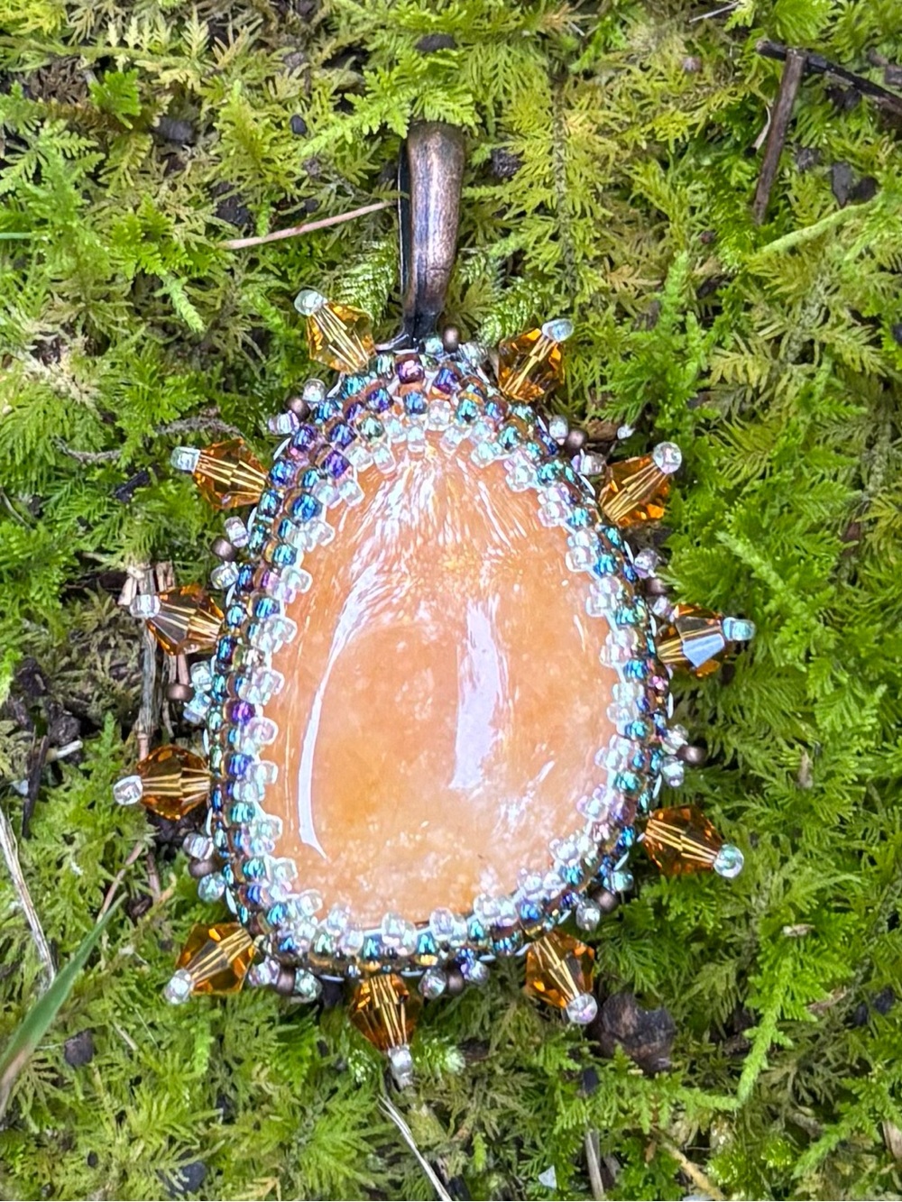 Orange Aventurine Stone Pendant with Crystals